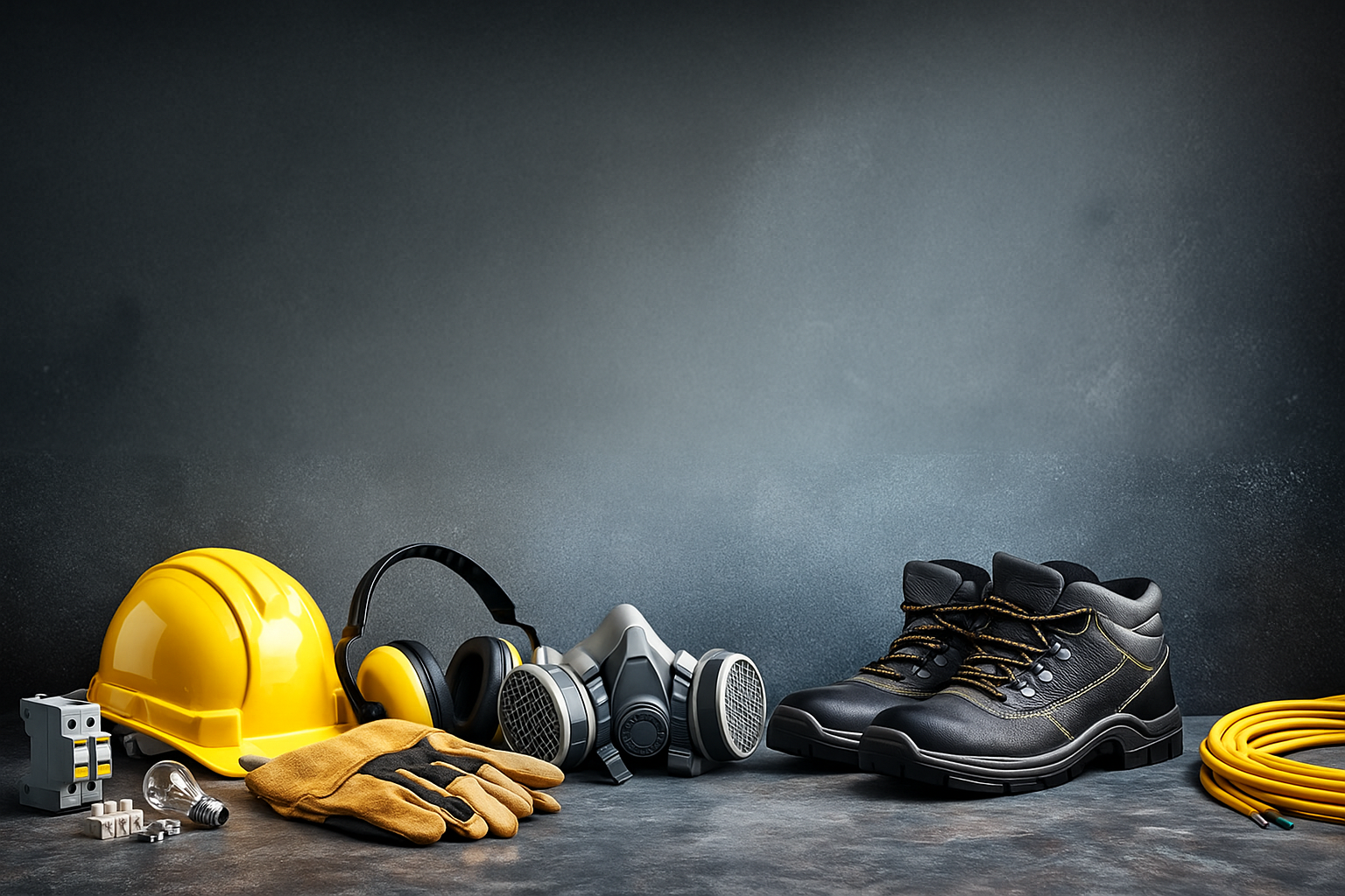 PPE workbench with gloves, mask and tools